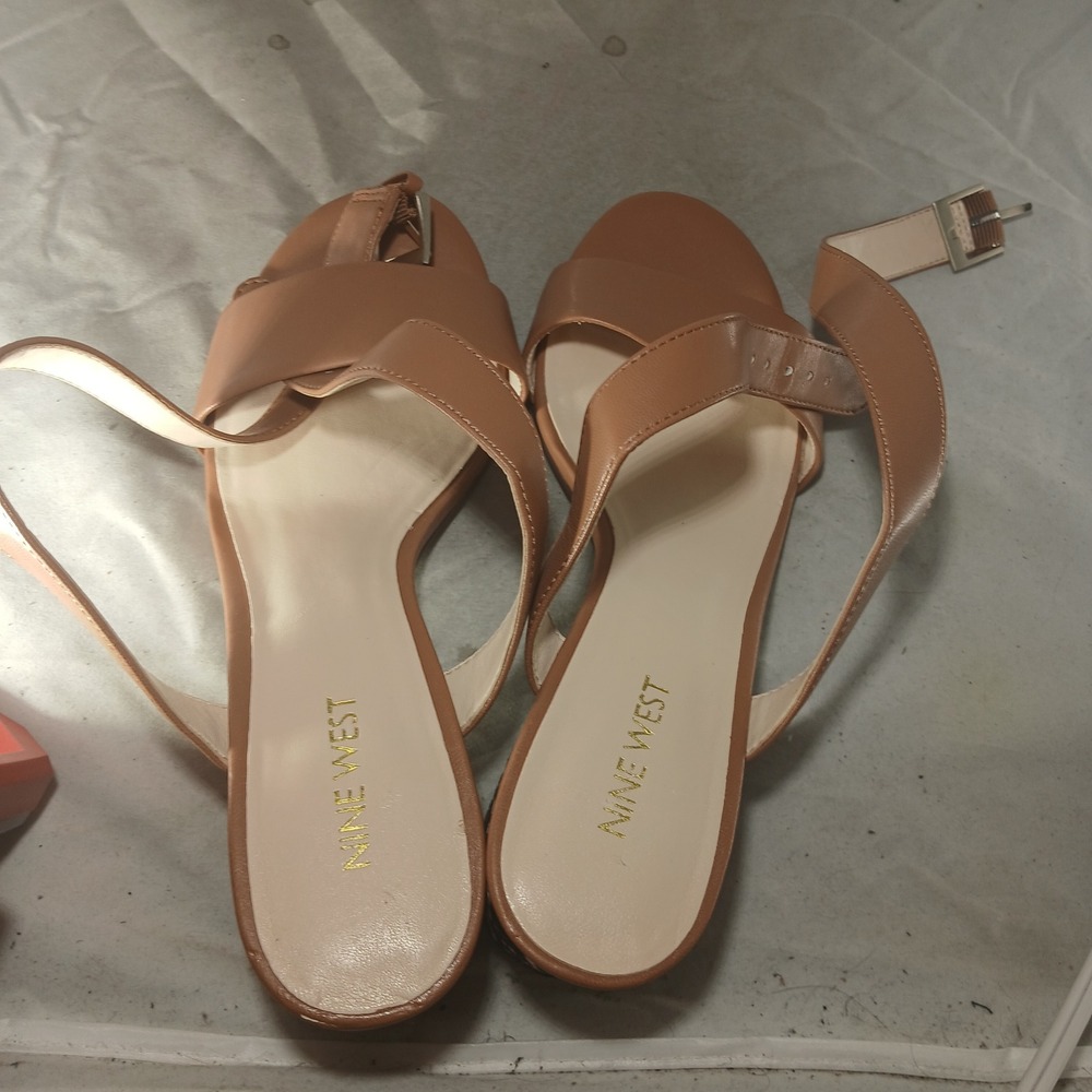 Nine‎ West Gondola Block Heel Sandals 8M Tan Geometric Boho Chic Ankle Strap - Picture 6 of 9
